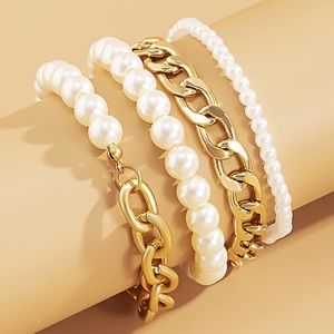 LAST ONE Gold Chain Layered Pearls Bracelets